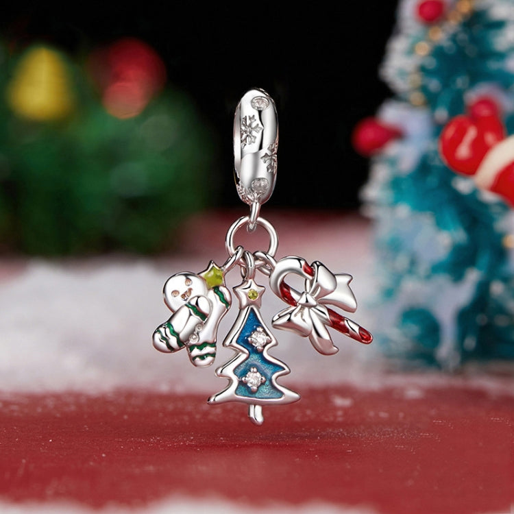 S925 Sterling Silver Gingerbread Man Candy Pendant Jewelry Beads