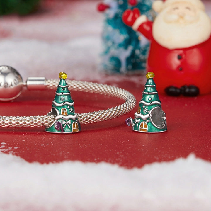 S925 Sterling Silver Christmas Tree House Bracelet Beads Jewelry Beads