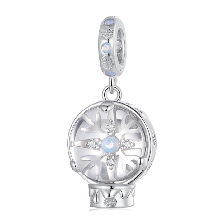 S925 Sterling Silver Winter Snowflake Crystal Ball Pendant Exquisite Jewelry Beads