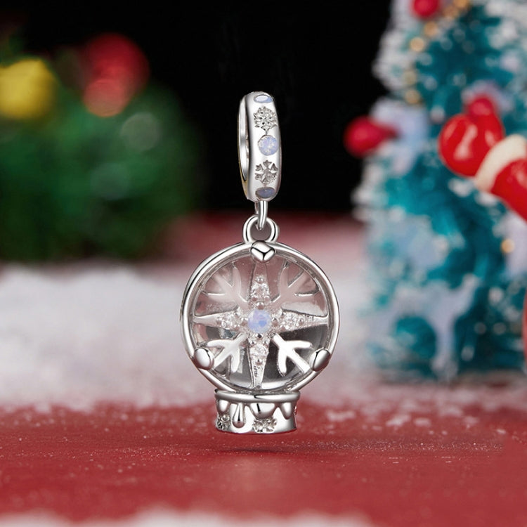 S925 Sterling Silver Winter Snowflake Crystal Ball Pendant Exquisite Jewelry Beads