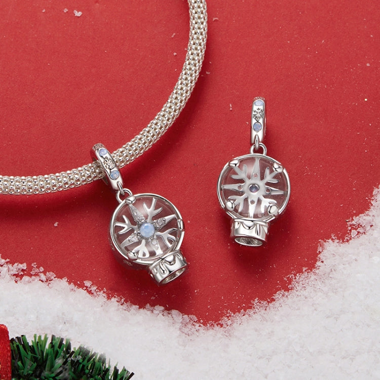 S925 Sterling Silver Winter Snowflake Crystal Ball Pendant Exquisite Jewelry Beads