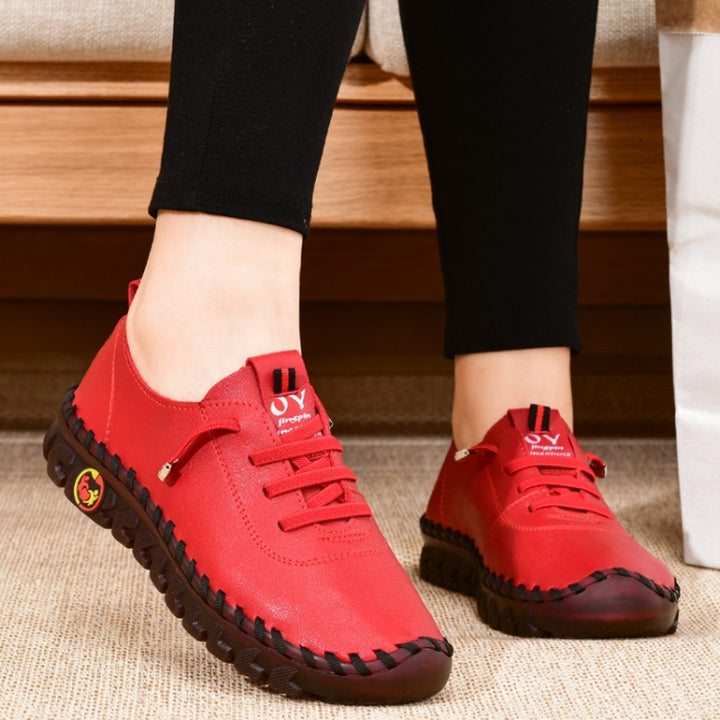 Women Handmade Plus Size Flat Shoes Comfortable Soft-soled Breathable Casual Leather Loafers, 35, 36, 37, 38, 39, 40, 41