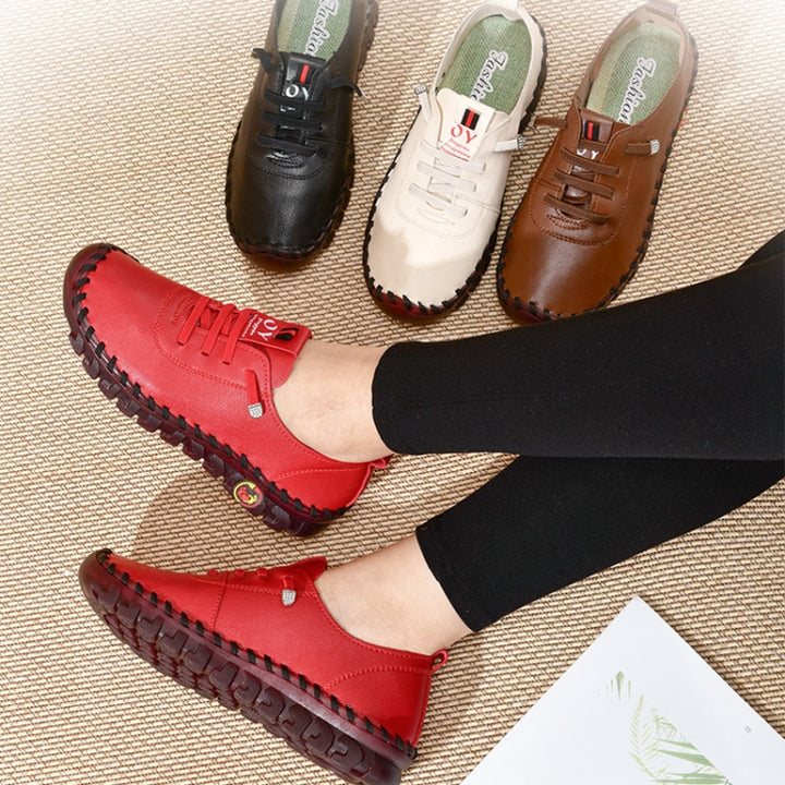 Women Handmade Plus Size Flat Shoes Comfortable Soft-soled Breathable Casual Leather Loafers, 35, 36, 37, 38, 39, 40, 41