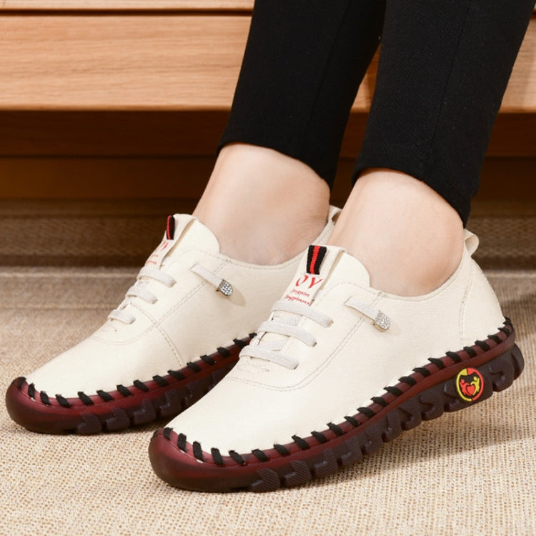 Women Handmade Plus Size Flat Shoes Comfortable Soft-soled Breathable Casual Leather Loafers, 35, 36, 37, 38, 39, 40, 41