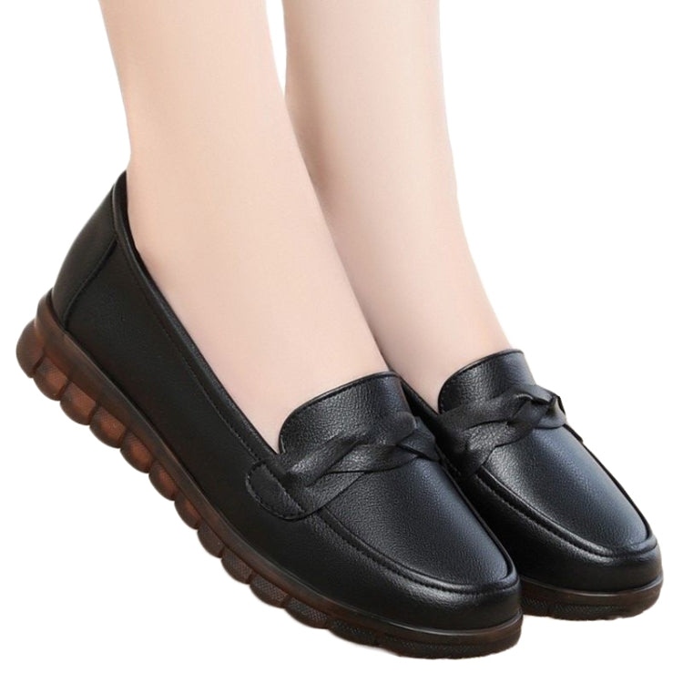 Women Leather Loafers Soft Sole Non-slip Middle-aged / Elderly Mom Shoes Flat Single Shoes, 35, 36, 37, 38, 39, 40