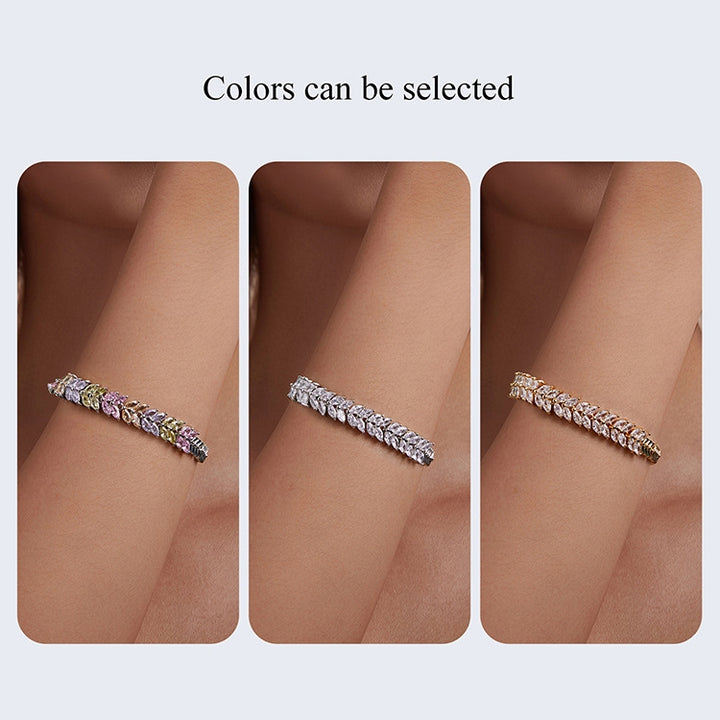 YIB067 Copper Platinum-plated Shining Zircon Wheat Ear Bracelet, 17CM, 19CM