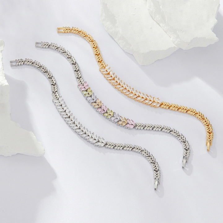 YIB067 Copper Platinum-plated Shining Zircon Wheat Ear Bracelet, 17CM, 19CM