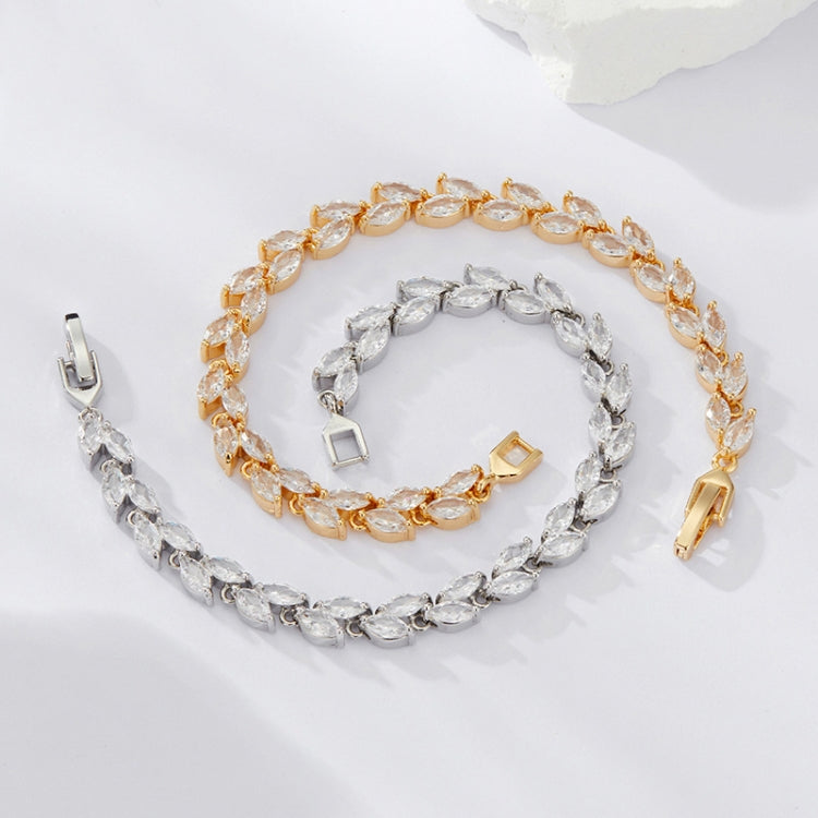 YIB069 Copper Platinum-plated Shining Zircon Elegant Olive Leaf Bracelet