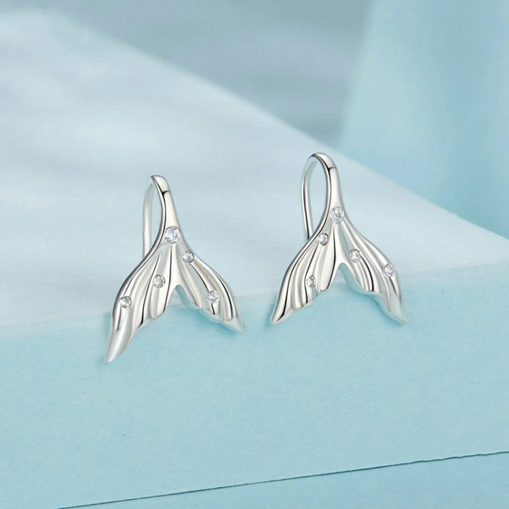 S925 Sterling Silver Oxidized Ocean Style Fishtail Earrings