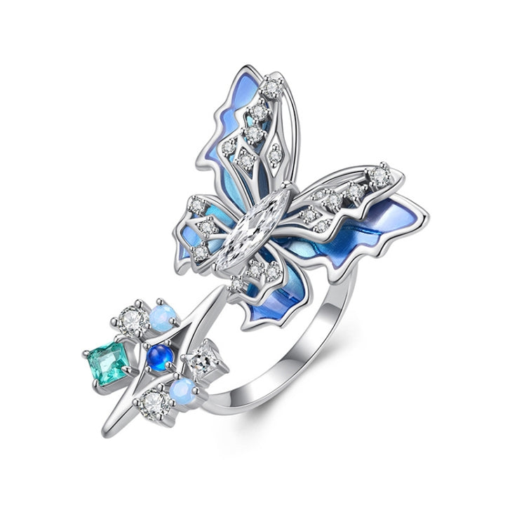 Three-Dimensional Gradient Ice And Snow Butterfly Open Ring Copper Adjustable Retro Ring