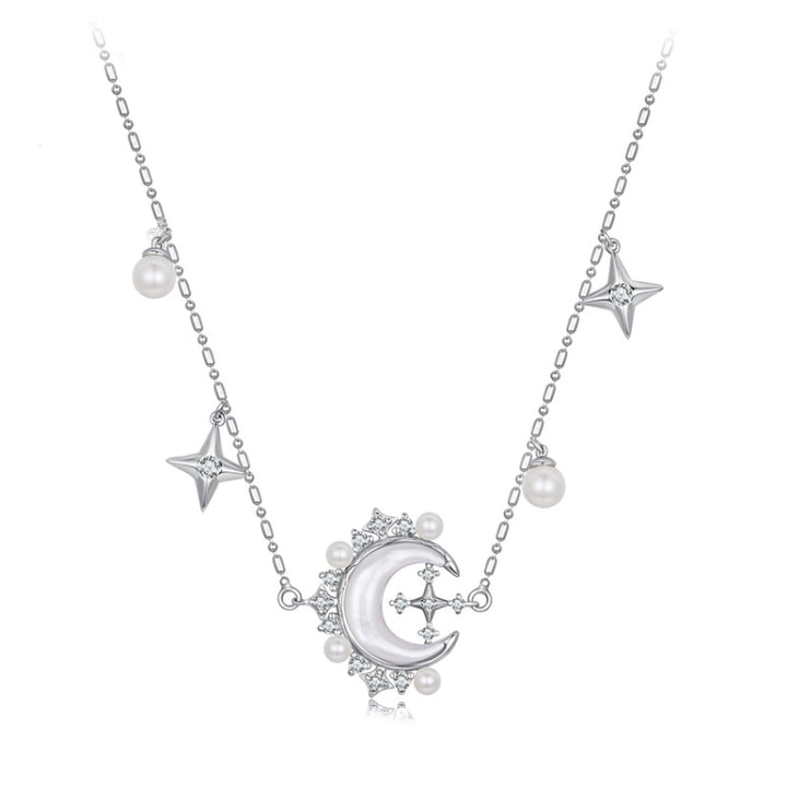 Copper Material Elegant Star Moon Pearl Necklace