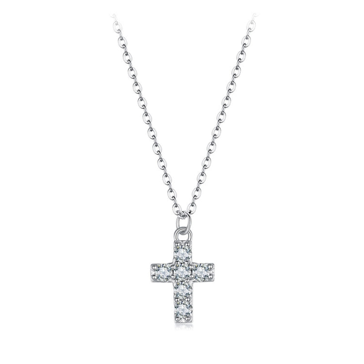 S925 Sterling Silver Platinum-plated Moissanite Cross Necklace