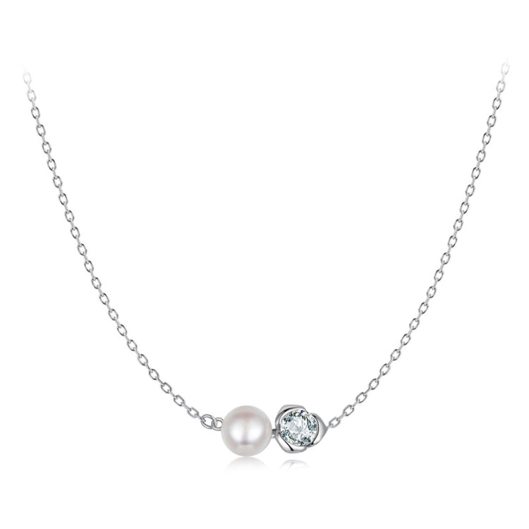 S925 Sterling Silver Platinum-plated Elegant Rose Moissanite Pearl Necklace