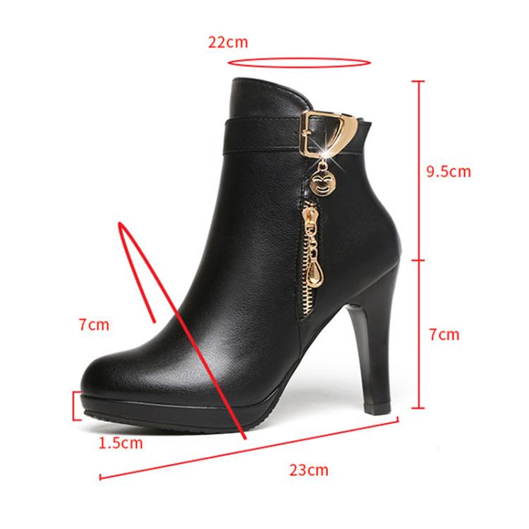 Winter Women Ankle Boots Plush Fine High Heels Sexy Round Toe Boots Simple Zipper Women Shoes, 35, 36, 37, 38, 39, 40