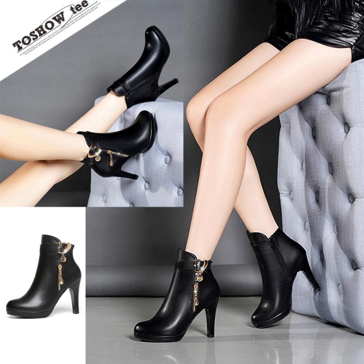 Winter Women Ankle Boots Plush Fine High Heels Sexy Round Toe Boots Simple Zipper Women Shoes, 35, 36, 37, 38, 39, 40