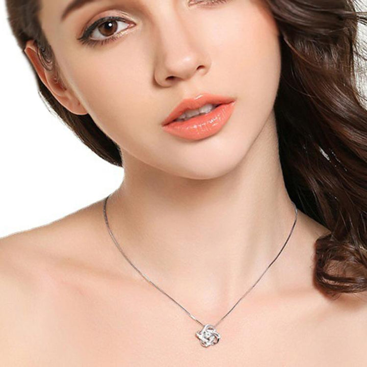 Women Necklace Inlaid Diamonds Collarbone Chain Clover Pendant Temperament Silver Jewelry