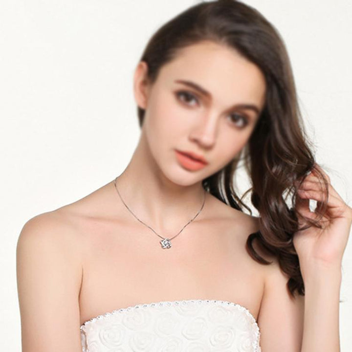 Women Necklace Inlaid Diamonds Collarbone Chain Clover Pendant Temperament Silver Jewelry