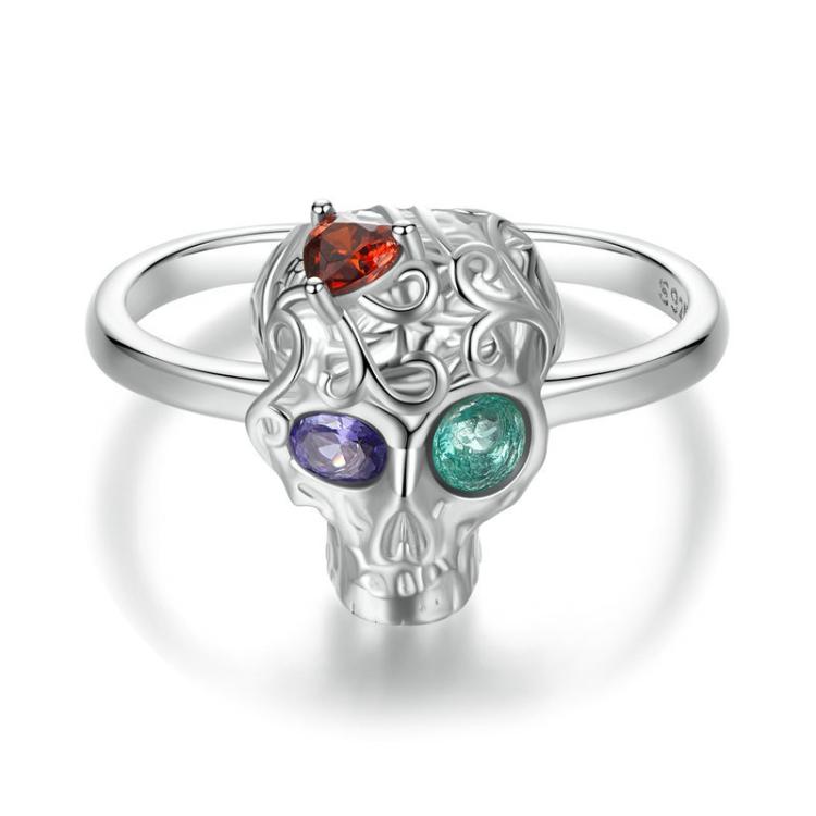 S925 Sterling Silver Platinum-plated Adjustable Skull Open Ring