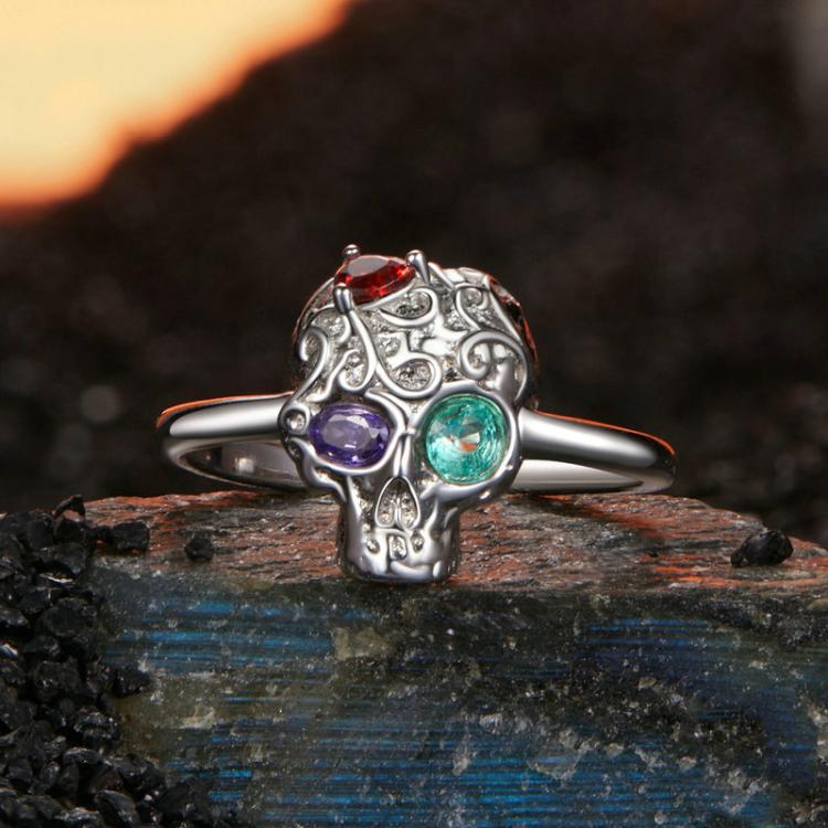 S925 Sterling Silver Platinum-plated Adjustable Skull Open Ring