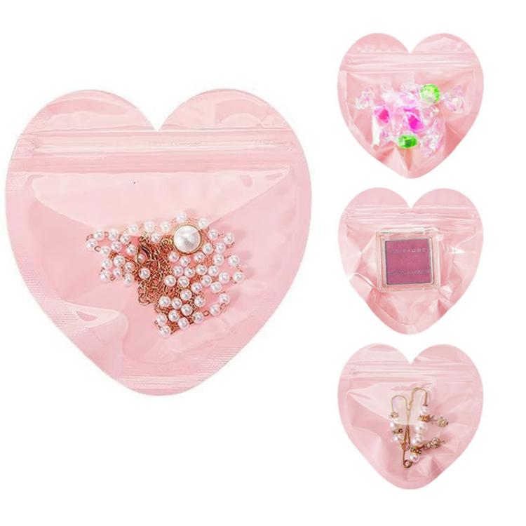 100pcs PVC Heart-Shaped Jewelry Storage Pouches Cute Love Sealing Bag Gift Packaging Bags, 10x10cm