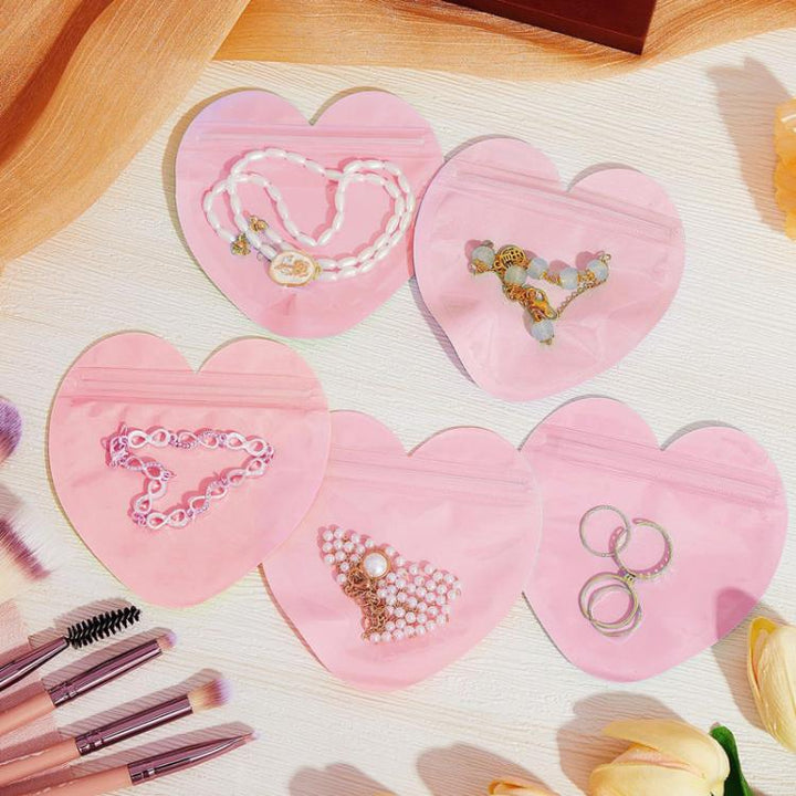 100pcs PVC Heart-Shaped Jewelry Storage Pouches Cute Love Sealing Bag Gift Packaging Bags, 10x10cm