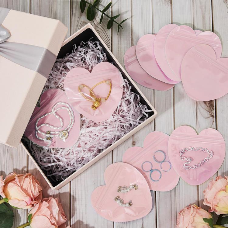 100pcs PVC Heart-Shaped Jewelry Storage Pouches Cute Love Sealing Bag Gift Packaging Bags, 10x10cm