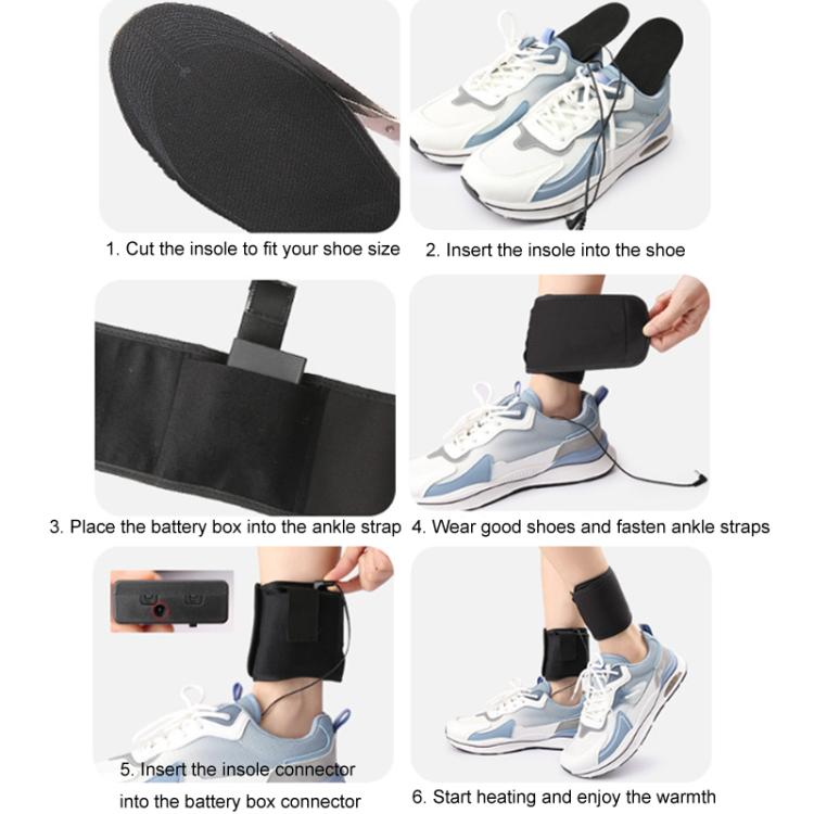 Strap Portable Men Women Cuttable Heating Insoles Washable Foot Warm EVA Electric Heated Shoes Pad, Uniform (35-44)