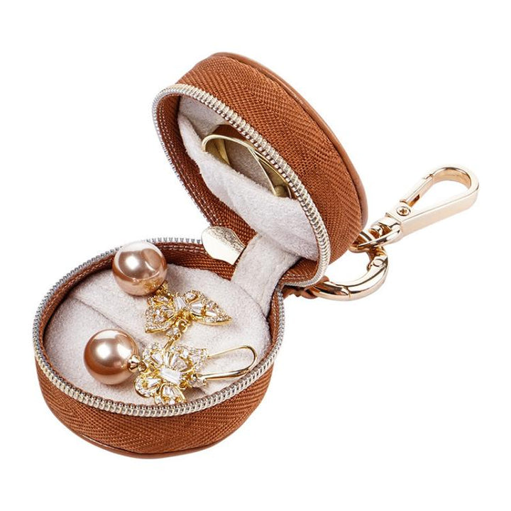 Portable Mini Round Jewelry Box Simple Travel Bag Pendant Gifts Earrings Ring Storage Box, 5x5x3cm