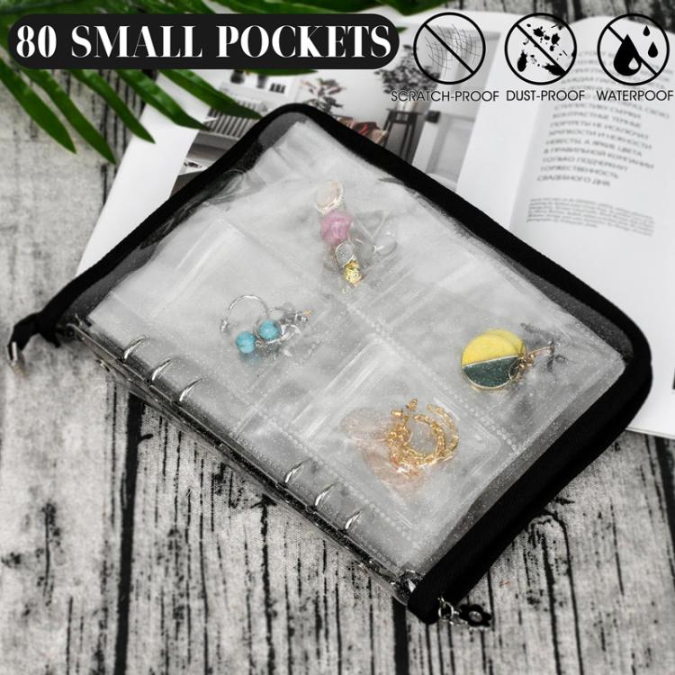 80 Grids Jewelry Storage Album Dustproof Antioxidant Earring Necklace Bracelet Transparent PVC Zipper Jewelry Bag