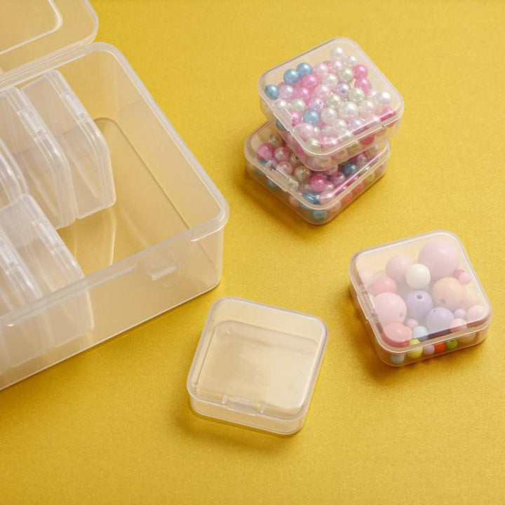 Travel PP Jewelry Storage Box Small Beads Organizer Square Transparent Nail Jewelry Case, 15pcs /Set