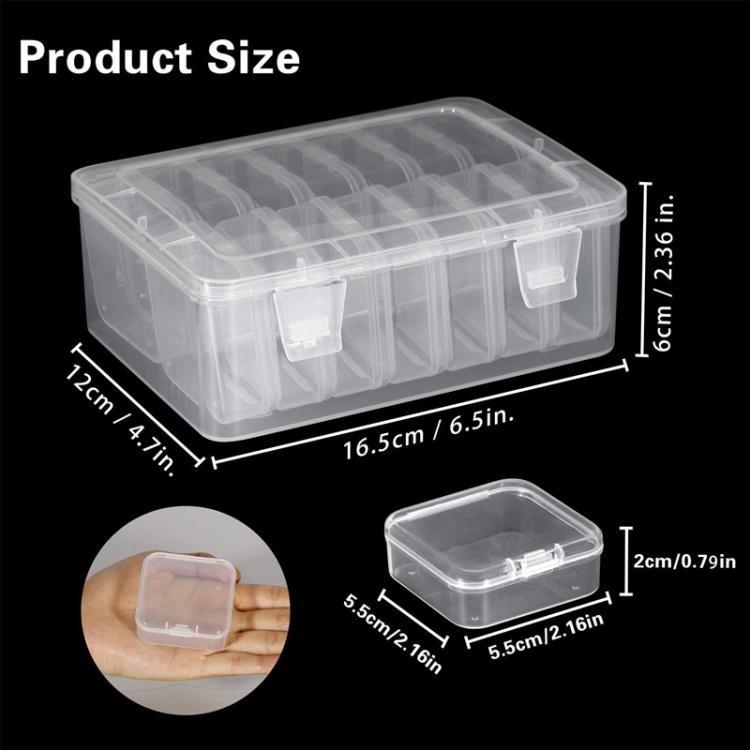 Travel PP Jewelry Storage Box Small Beads Organizer Square Transparent Nail Jewelry Case, 15pcs /Set