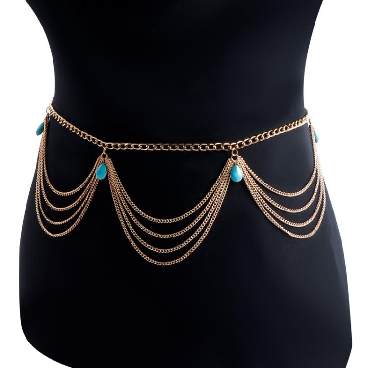 Bohemian Retro Turquoise Pendant Sexy Waist Chain Female Trendy Versatile Belt Chain Jewelry