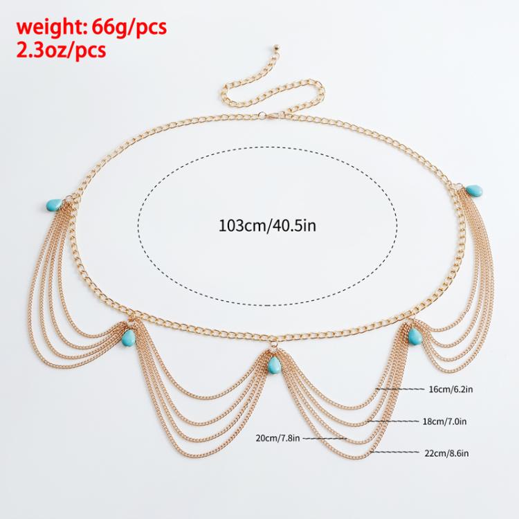 Bohemian Retro Turquoise Pendant Sexy Waist Chain Female Trendy Versatile Belt Chain Jewelry