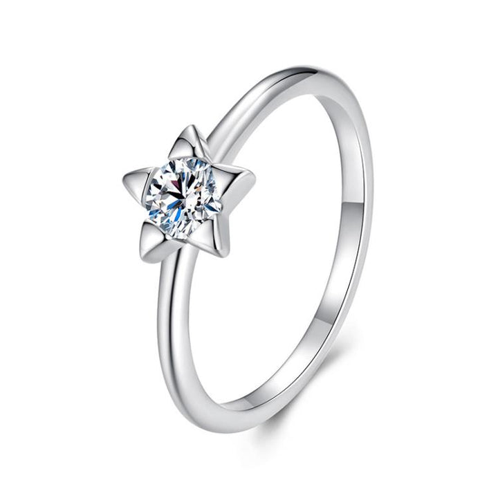 MSR064 S925 Sterling Silver Moissanite Star Ring, 6, 7, 8