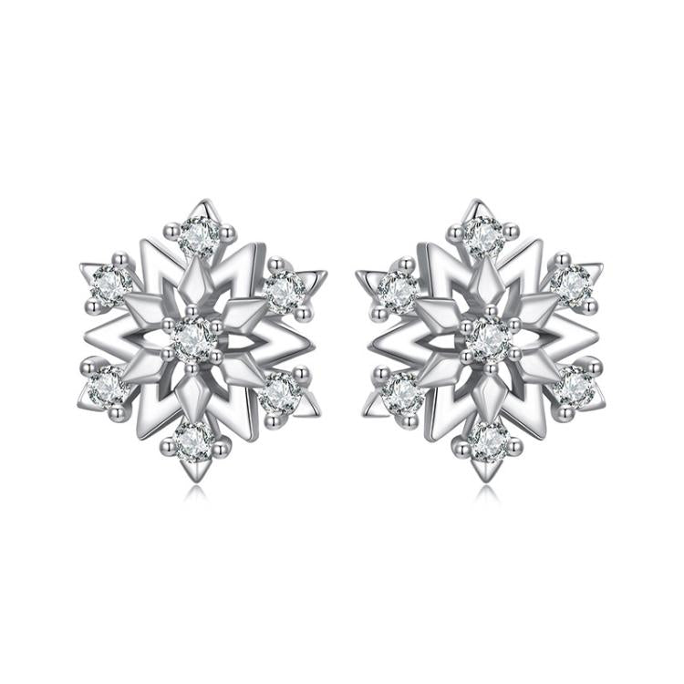 S925 Sterling Silver Platinum-plated Classic Snowflake Zircon Earrings