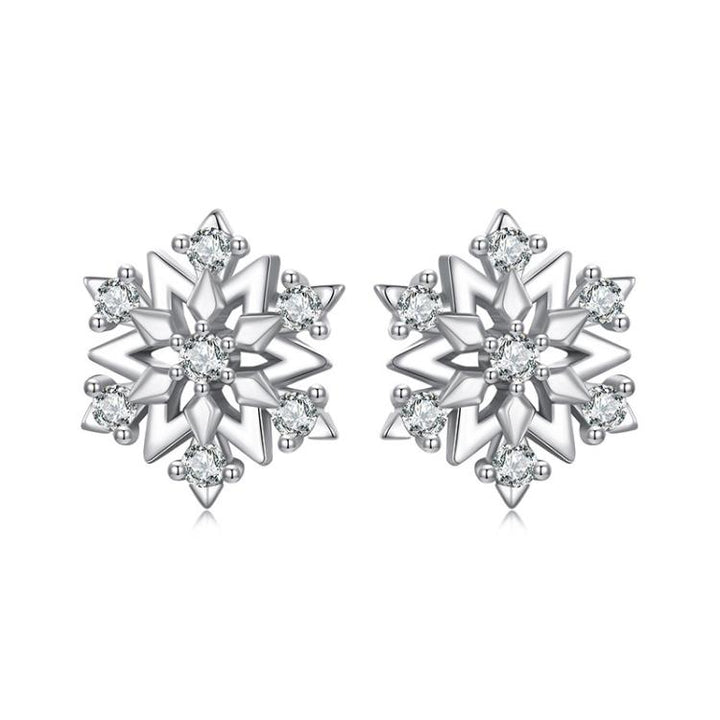 S925 Sterling Silver Platinum-plated Classic Snowflake Zircon Earrings