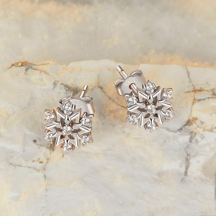 S925 Sterling Silver Platinum-plated Classic Snowflake Zircon Earrings