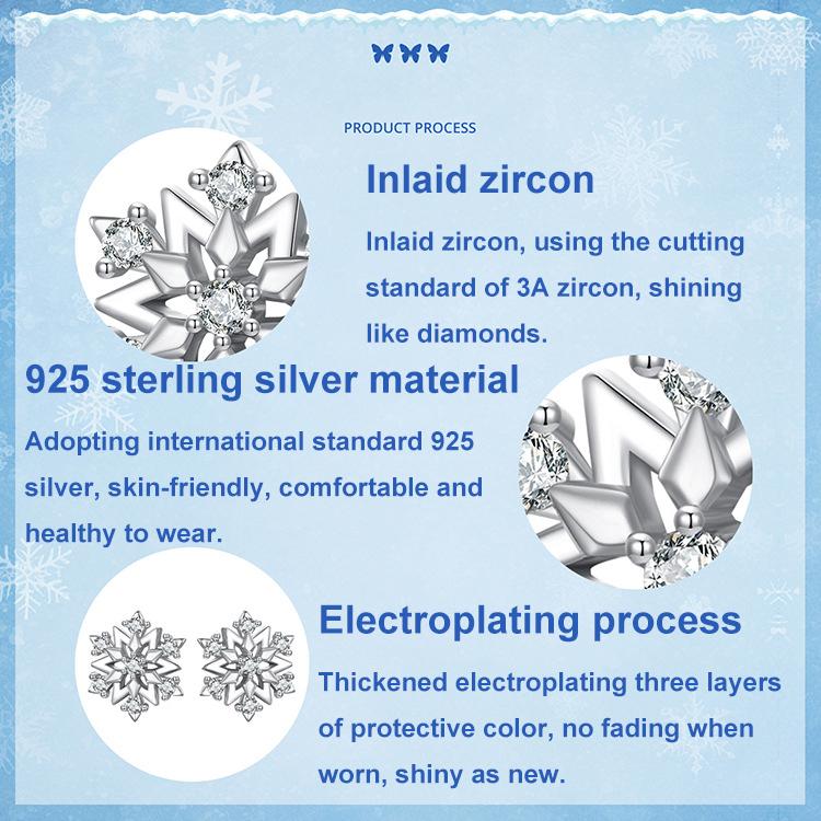 S925 Sterling Silver Platinum-plated Classic Snowflake Zircon Earrings