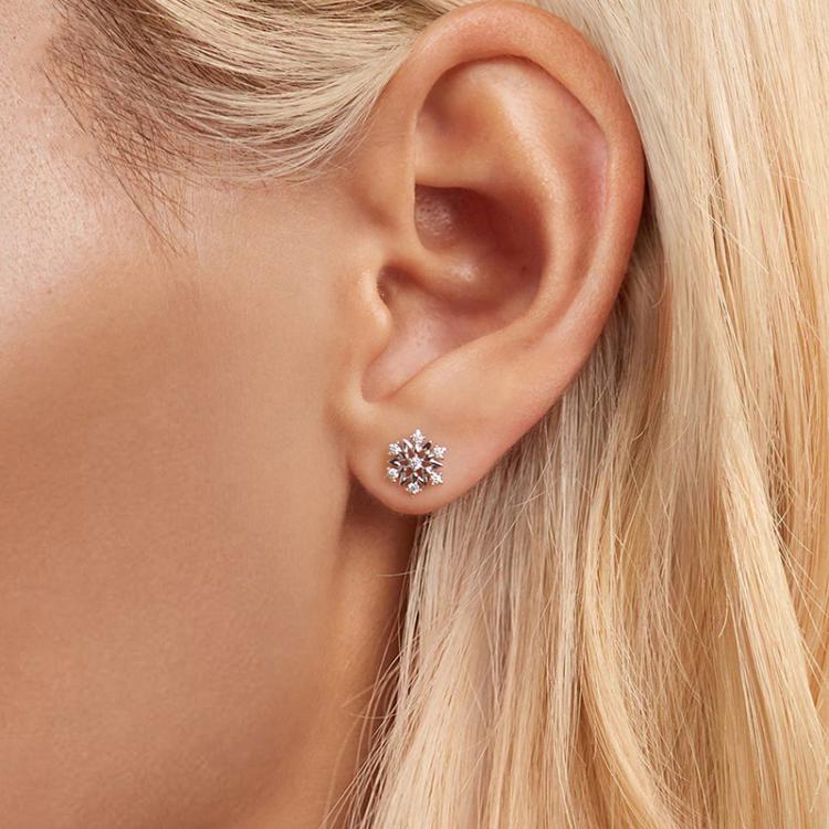 S925 Sterling Silver Platinum-plated Classic Snowflake Zircon Earrings