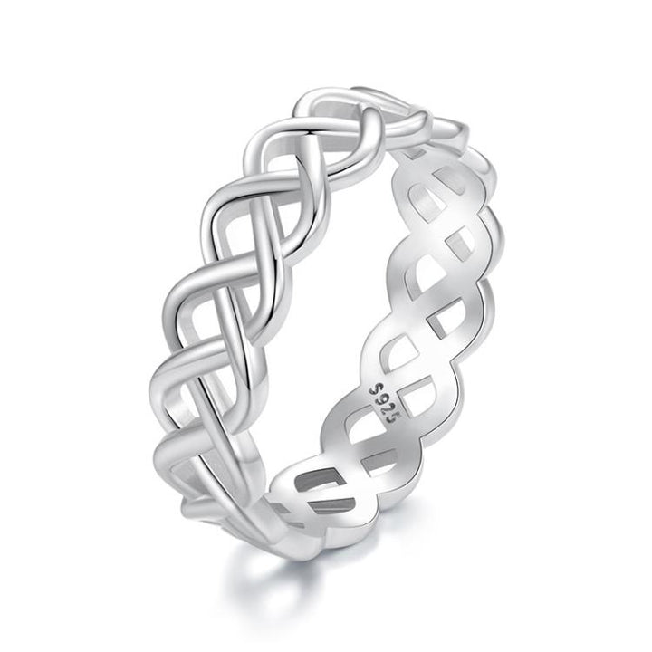 S925 Sterling Silver Platinum-plated Braided Hollow Ring, No.6, No.7, No.8