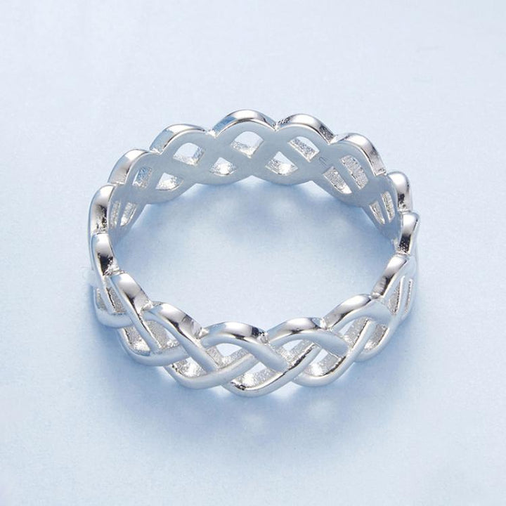 S925 Sterling Silver Platinum-plated Braided Hollow Ring, No.6, No.7, No.8