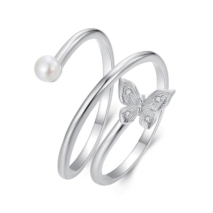 S925 Sterling Silver Platinum-Plated Multi-layer Butterfly Winding Adjustable Ring