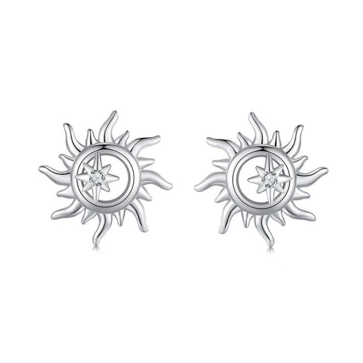 S925 Sterling Silver Sun-shaped Inlaid Zircon Earrings