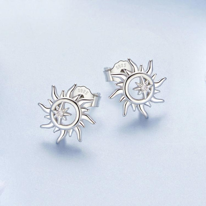 S925 Sterling Silver Sun-shaped Inlaid Zircon Earrings