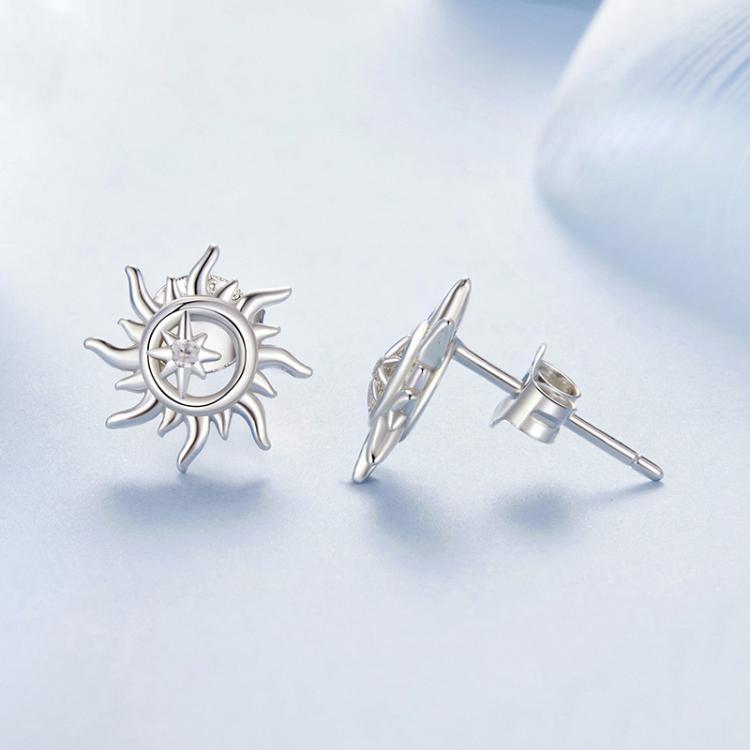 S925 Sterling Silver Sun-shaped Inlaid Zircon Earrings