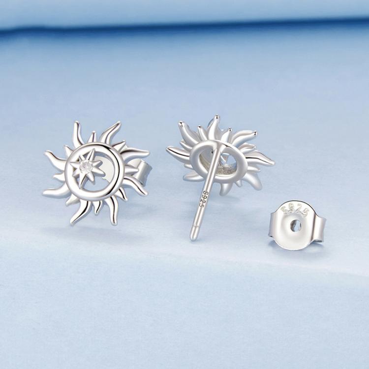 S925 Sterling Silver Sun-shaped Inlaid Zircon Earrings