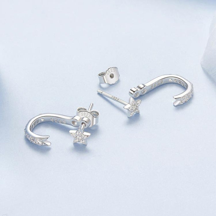 S925 Sterling Silver Platinum-Plated Meteor Earrings Star Earrings