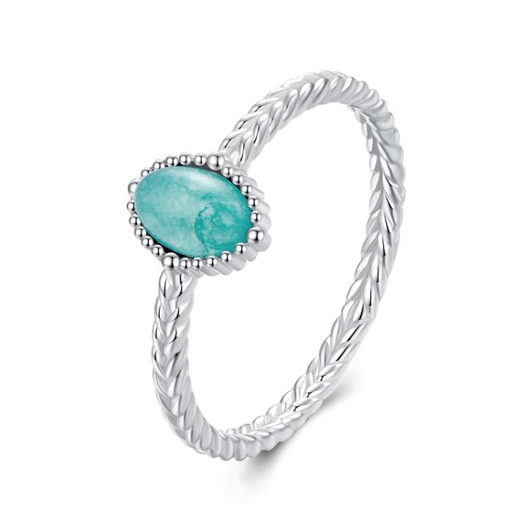 S925 Sterling Silver Platinum-Plated Amazonite Ring, 6, 7, 8