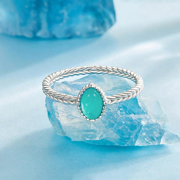 S925 Sterling Silver Platinum-Plated Amazonite Ring, 6, 7, 8