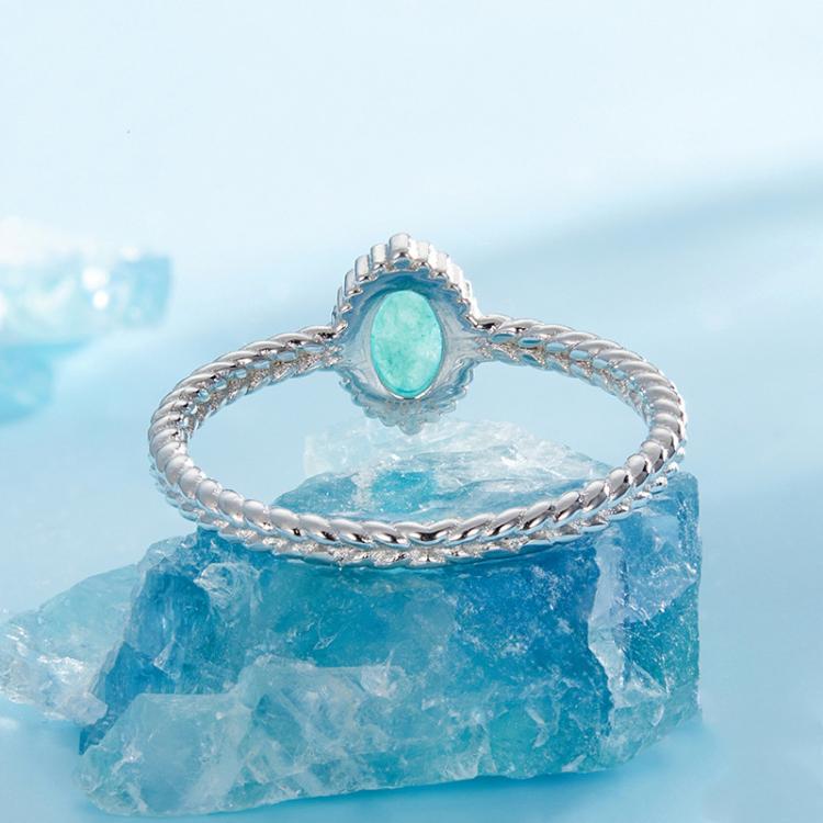 S925 Sterling Silver Platinum-Plated Amazonite Ring, 6, 7, 8